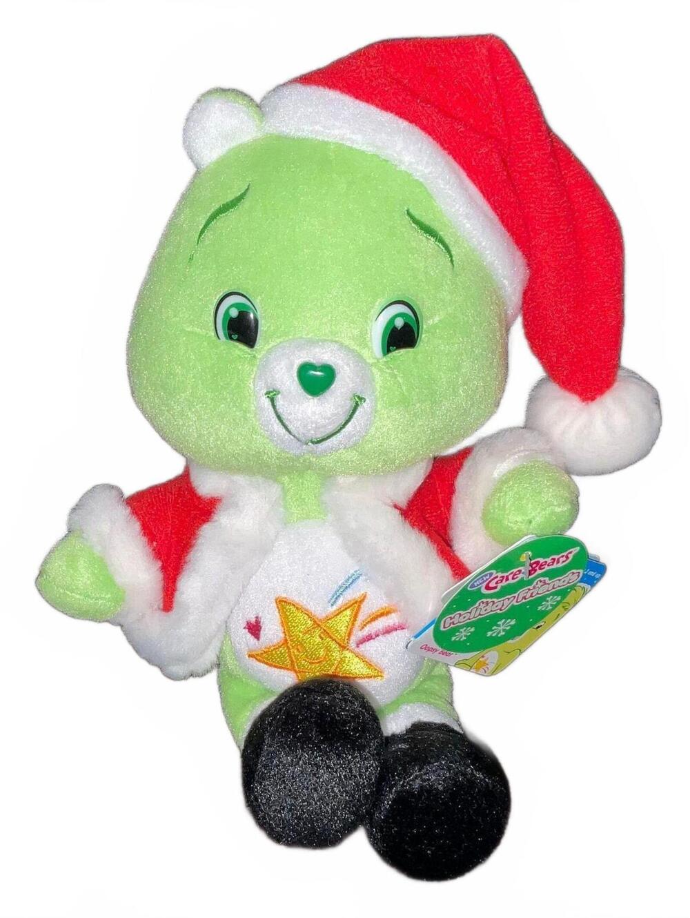 NWT Care Bears Christmas Plush Oopsy Bear Bean Bag Wearing Santa Hat Vintage